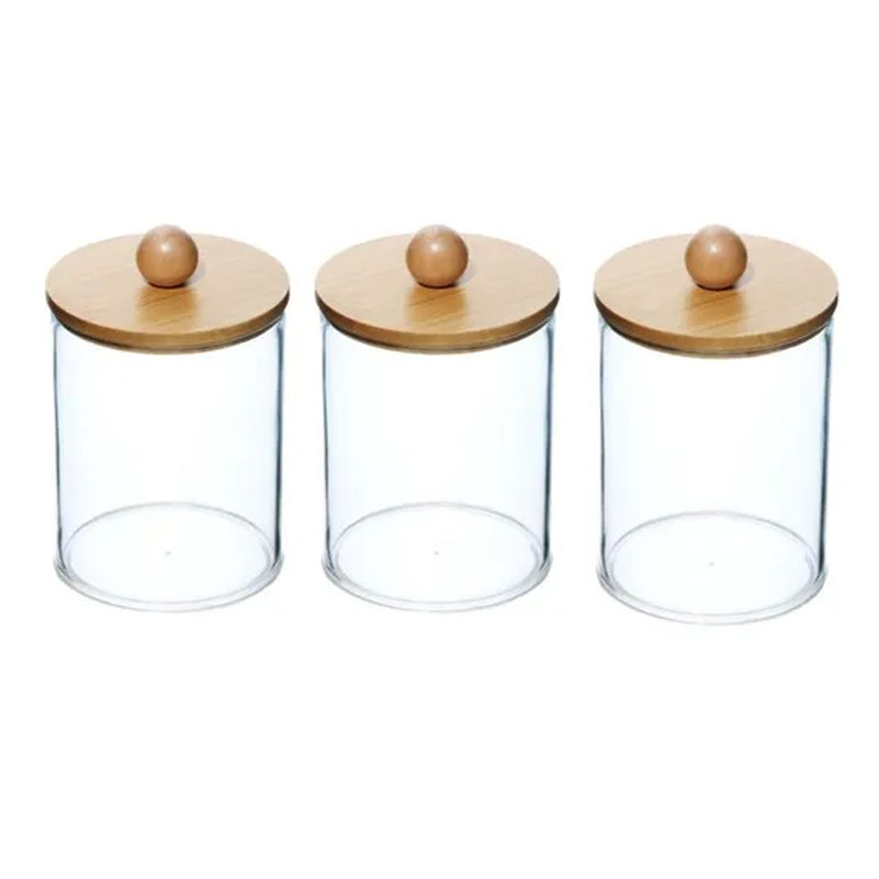 Cotton Ball Pad Round Swab Holder Dispenser Jars with Bamboo Lids for Bathroom Accessories Storage Organizer Hh008_1