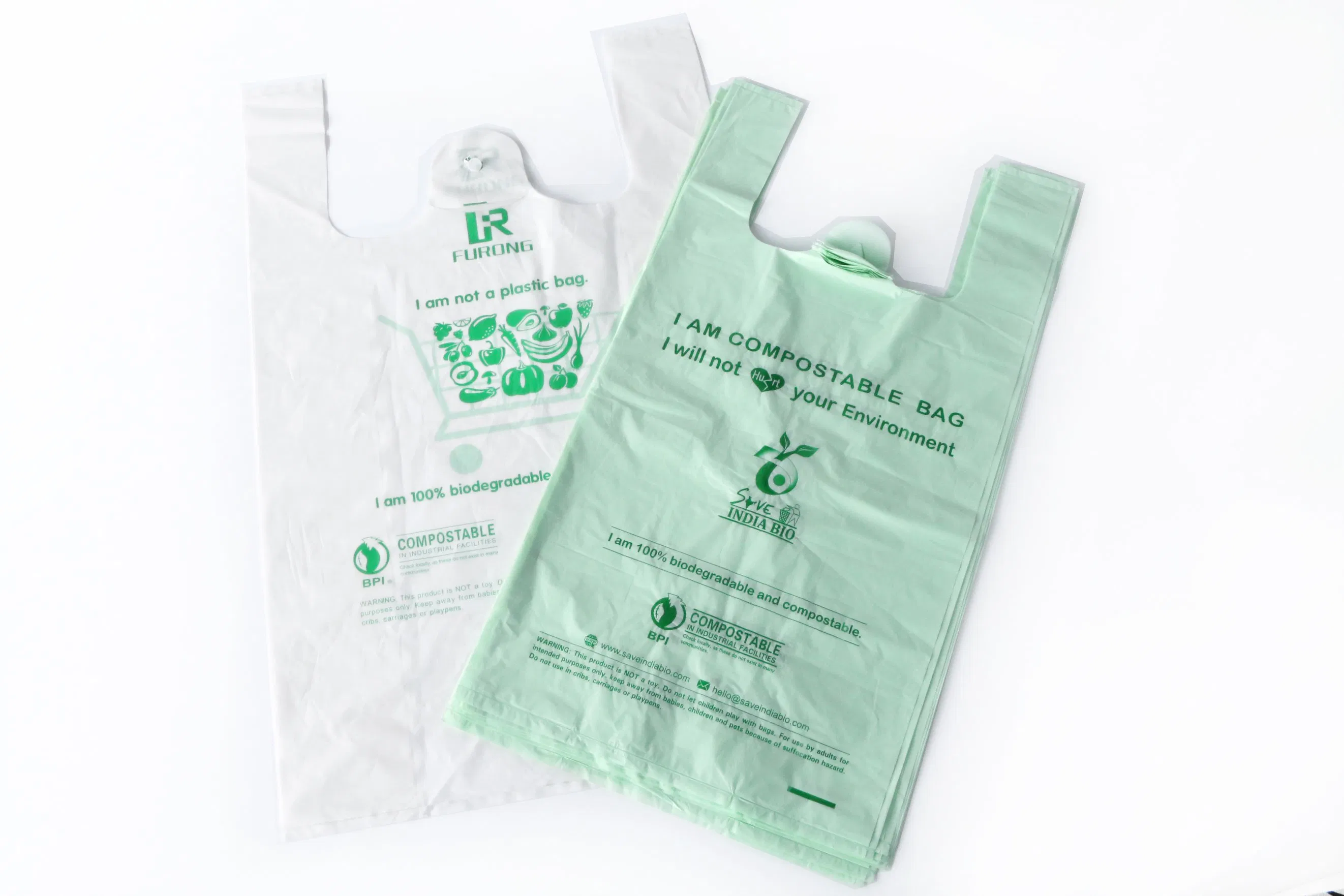 Biodegradable/Compostabe Vest Shopping Bag/Trush Bags/Mailing Bags/Flat Bags/Zip-Lock Bags/Clothes Bags/Garbage Bags En 13432 Standard with TUV