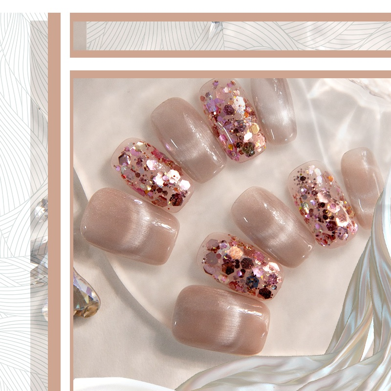 Customizable False Nails with Glitter & Cat Eye Effect - Elegant Press-on Nail Art Designs