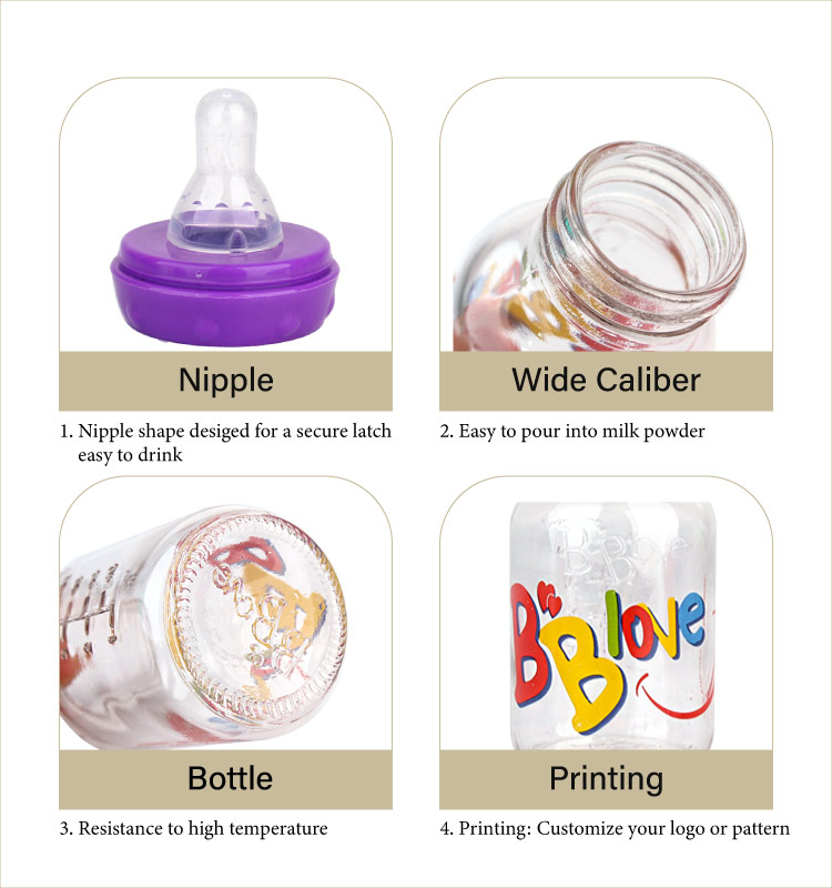 120ml Glass Feeding Baby Bottle with Silicone Nipple Glass Feeding Bottle Wholesale