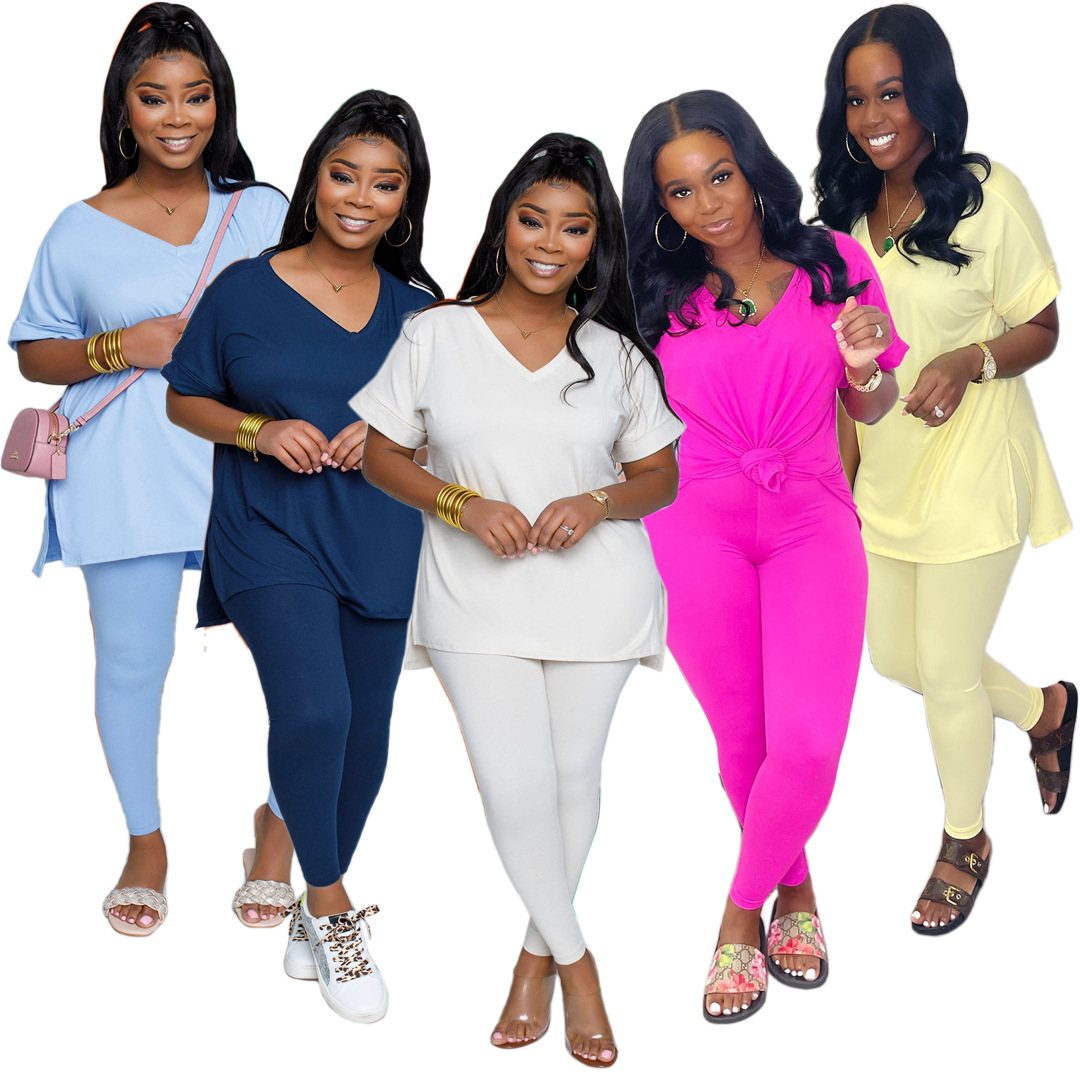 Комплект женский летний футболка V-вырез и брюки