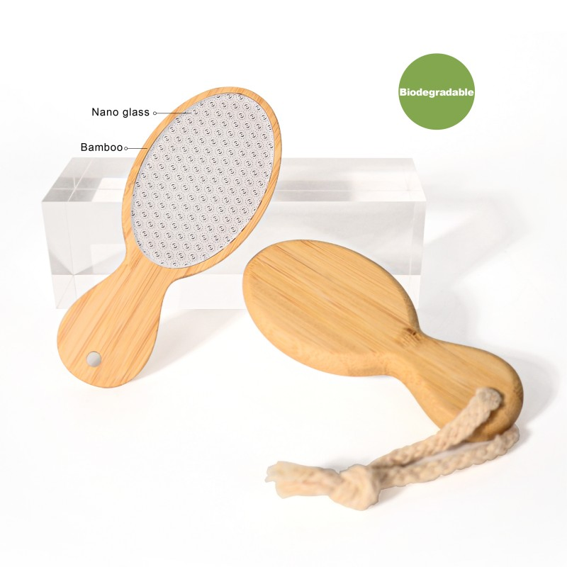 Bamboo Handle Pedicure Foot Callus Remover Nano Glass Foot File with String