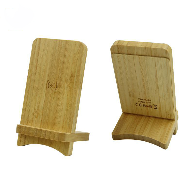 15W Detachable Bamboo and Wood Wireless Charging Phone Stand Vertical Wood and Bamboo Single and Dual Coil Wireless Charger