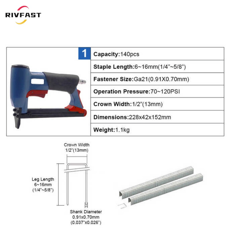 Пневматический степлер Rivfast 21ga, 6-16мм