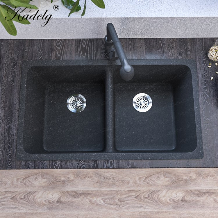 Premium Black Handmade Double Bowl Quartz Stone Sink