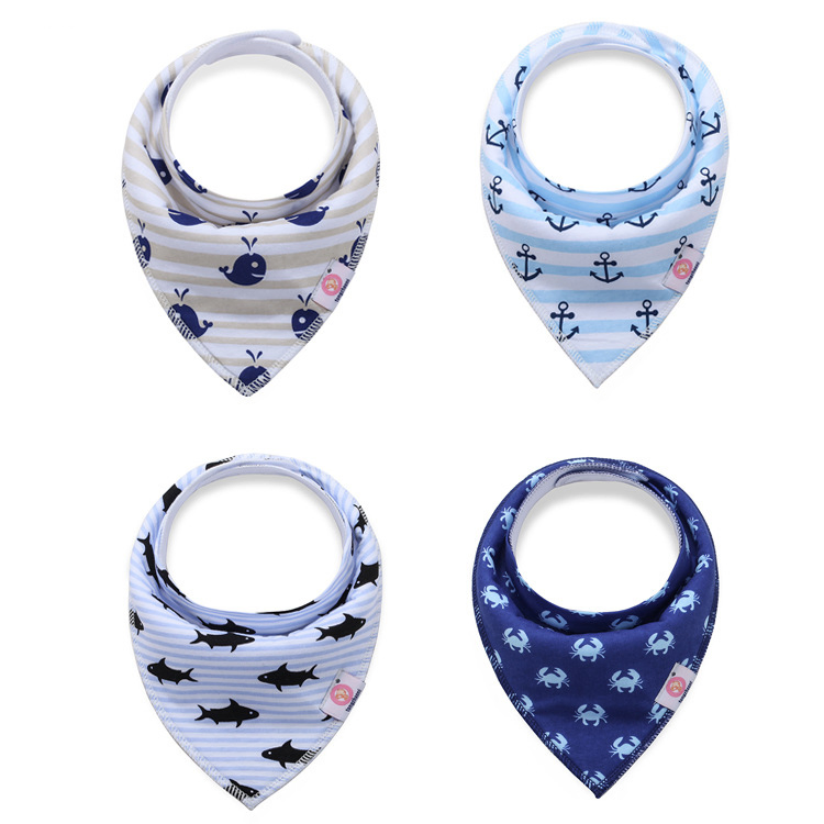 Custom Private Label 100% Cotton 4 Pack Organic Baby Drool Bandana Bib