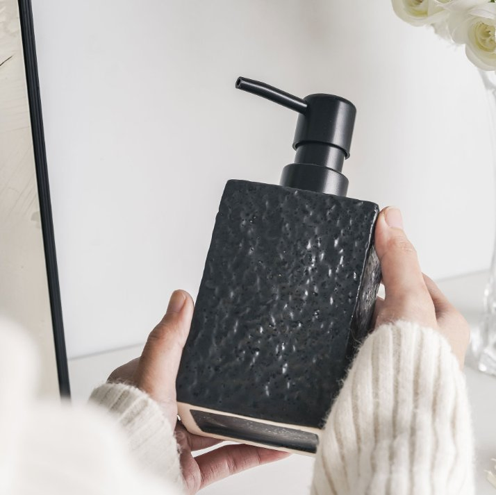 Ceramic Imitation Stone Liquid Soap Dispenser Bottle, Hotel Bathroom Shower Gel Pump Bottle