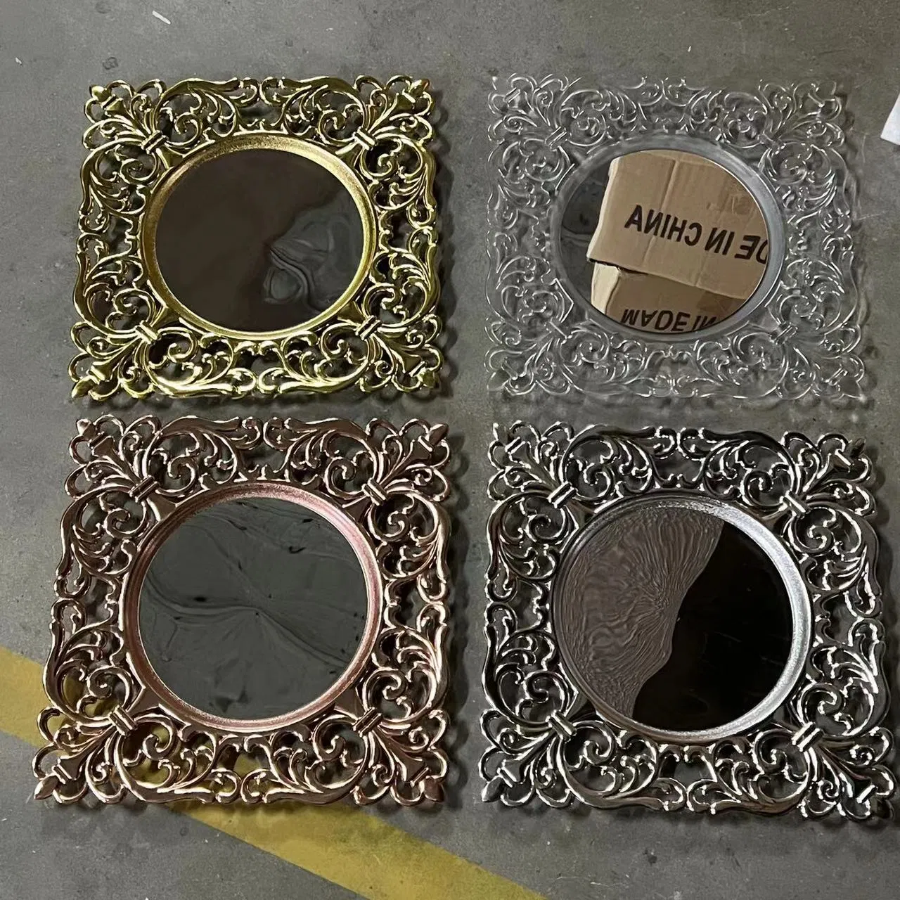 13inch Vintage Square Gold Plate Dishes Dinnerware Plastic Charger Plates Wedding Decoration