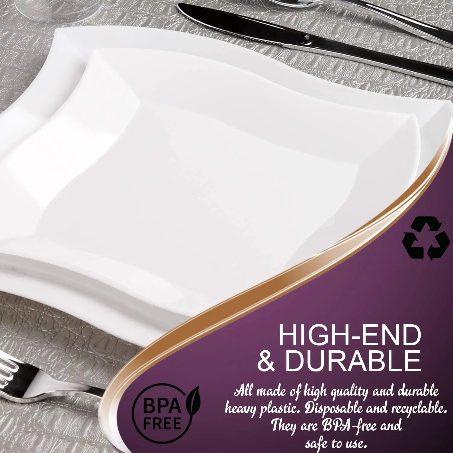 Disposable Plastic Dessert 7" Heavy Duty Wave White Salad Plates