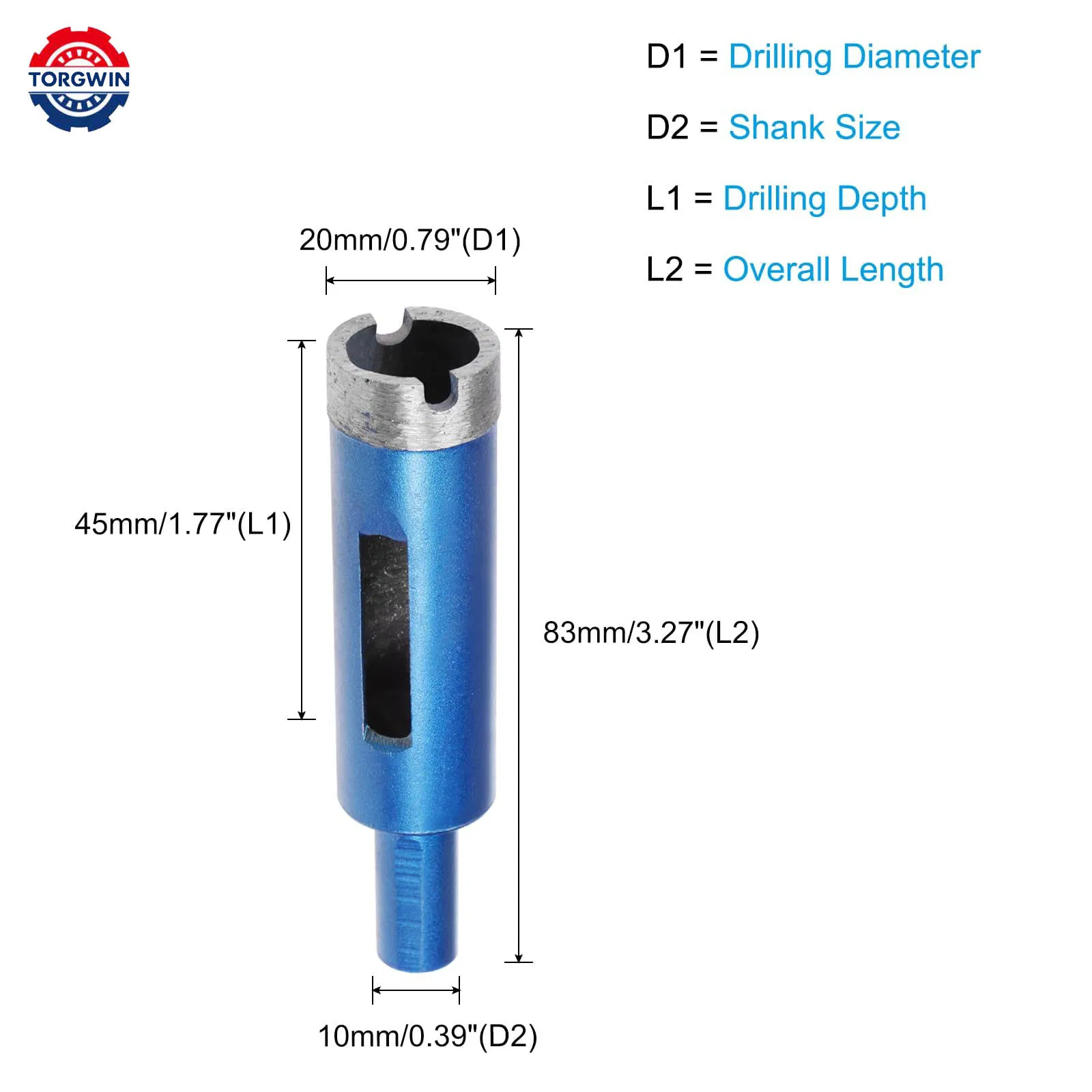 Алмазная коронка 20 мм для плитки, камня, мрамора, бетона