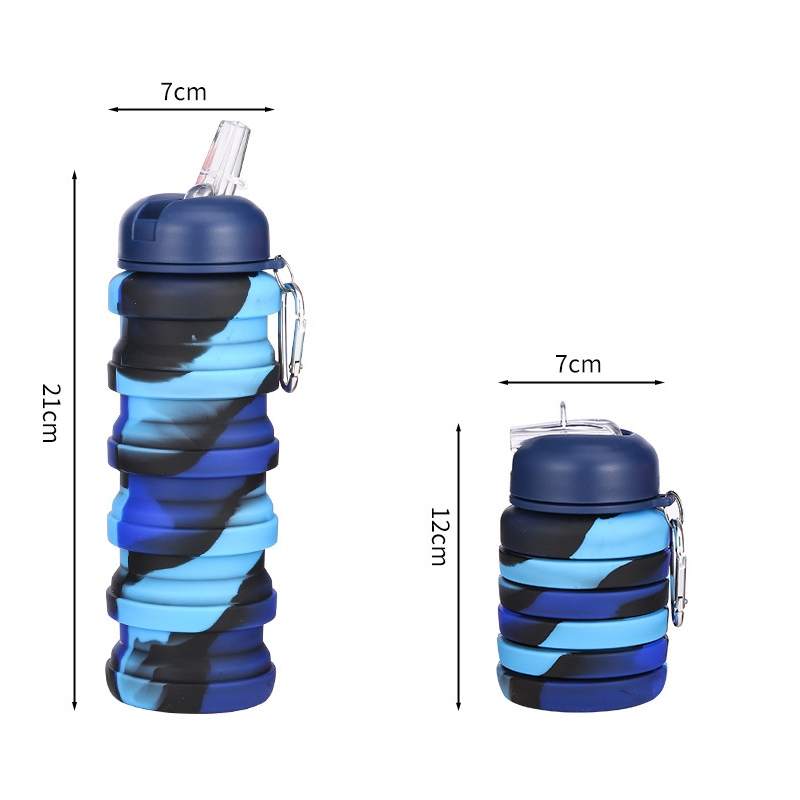 500ml Silicone Foldable Travel Water Bottle for Kids School Cup with Straw