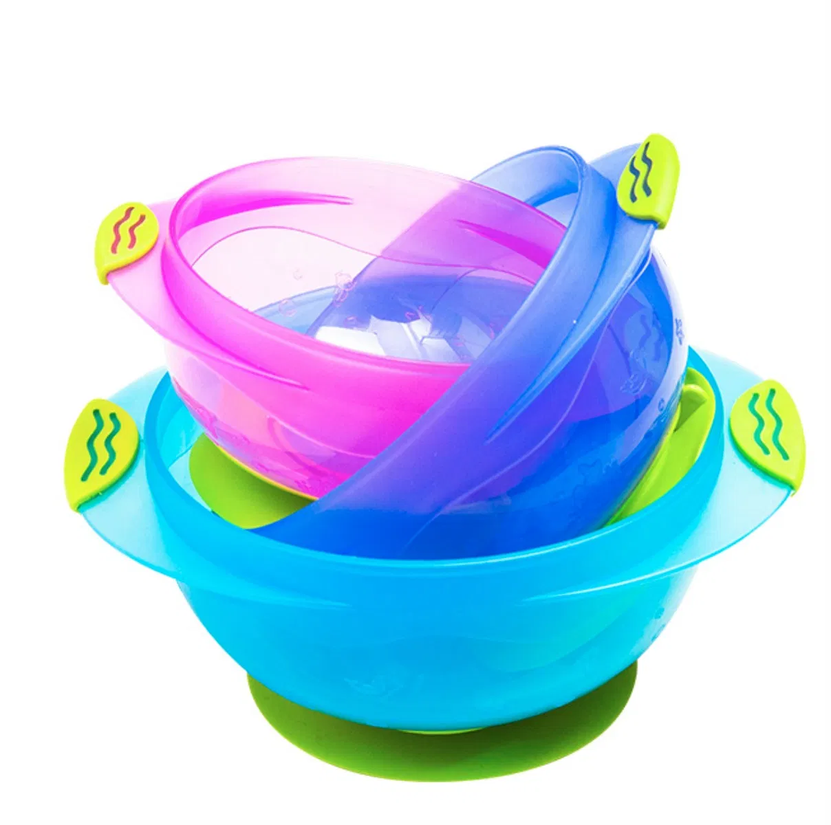 3 Pieces Colorful Plastic Dinnerware Bowls Snack Dinner Set Baby Feeding Suction Bowl