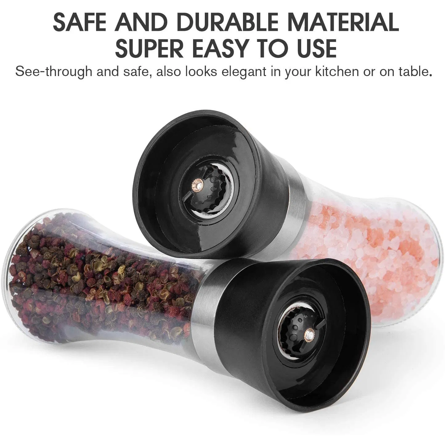 Wholesale Hot Sell Adjustable Ceramic Core Bottle Stainless Steel Glass Salt Mill Chili Manual Pepper Grinder