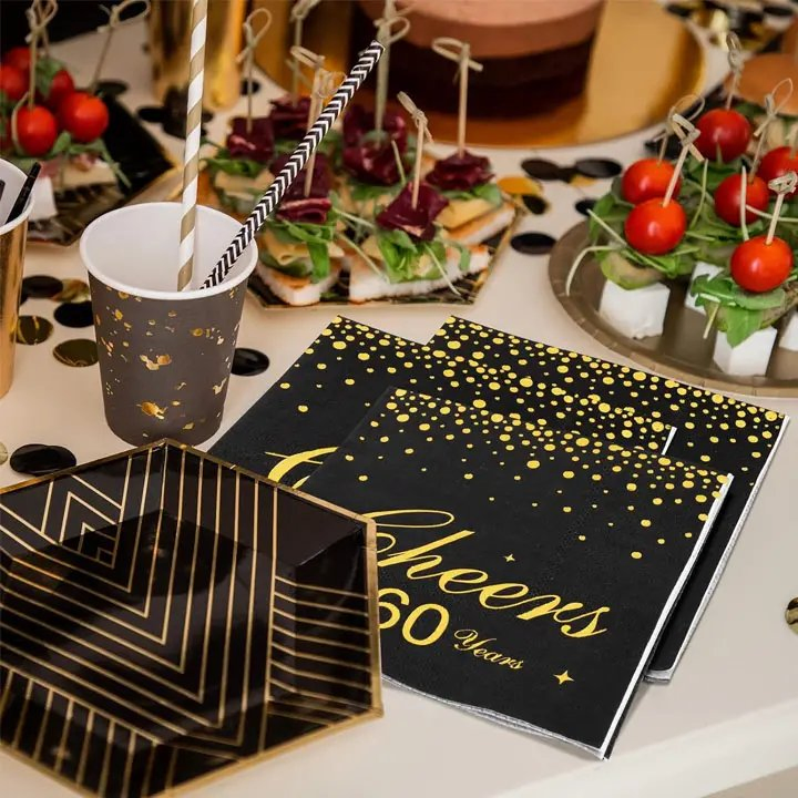 Wholesale 2/3ply Custom Napkins with Logo Foil Black Restaurant Wedding Party Beverage Personalized Cocktail Paper Napkin