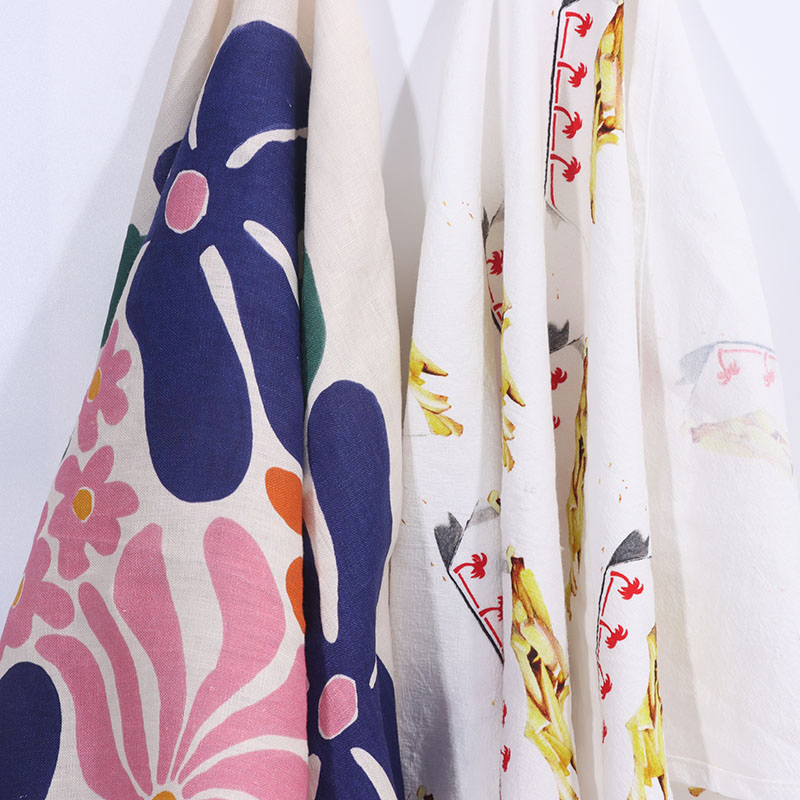 Colorful Digital Fabric Printing Tea Towels Kitchen 100% Cotton Linen Custom Floral Tea Towel Tea Cloth