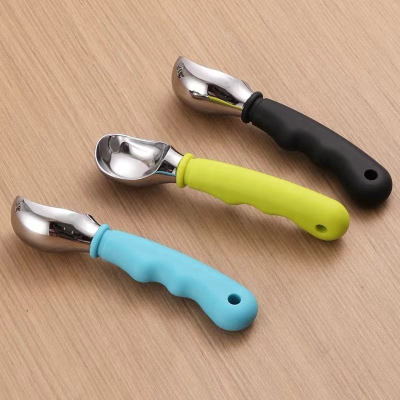 Wholesale Custom Silicone Handle Non-Slip Stainless Steel Spoons, Used for Ice Cream