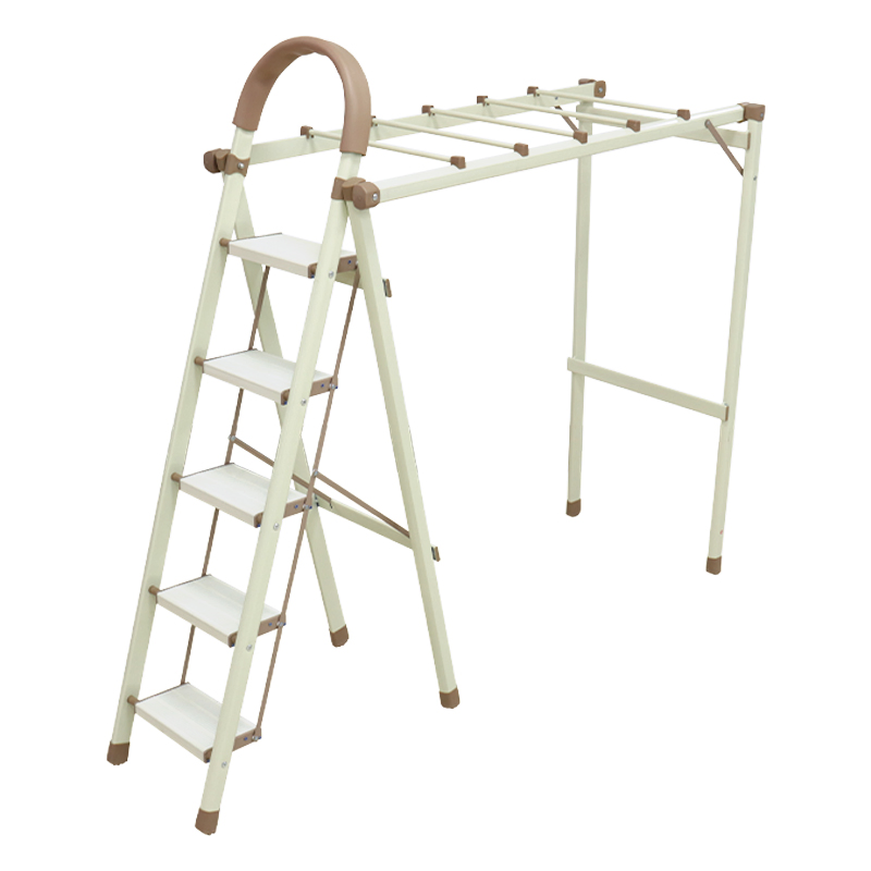 2- in 1 5 Steps Ladder with Hanging Rack Outdoor Laundry Rack Clothes Hanger Drying Rack Multipurpose Folding Ladder Household