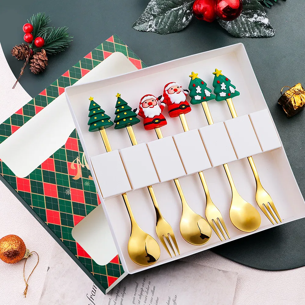 Cross-Border Christmas Spoon Set Cartoon Cute Fun Snowman Spoon Creative Christmas Dessert Spoon Fork Gift Tableware