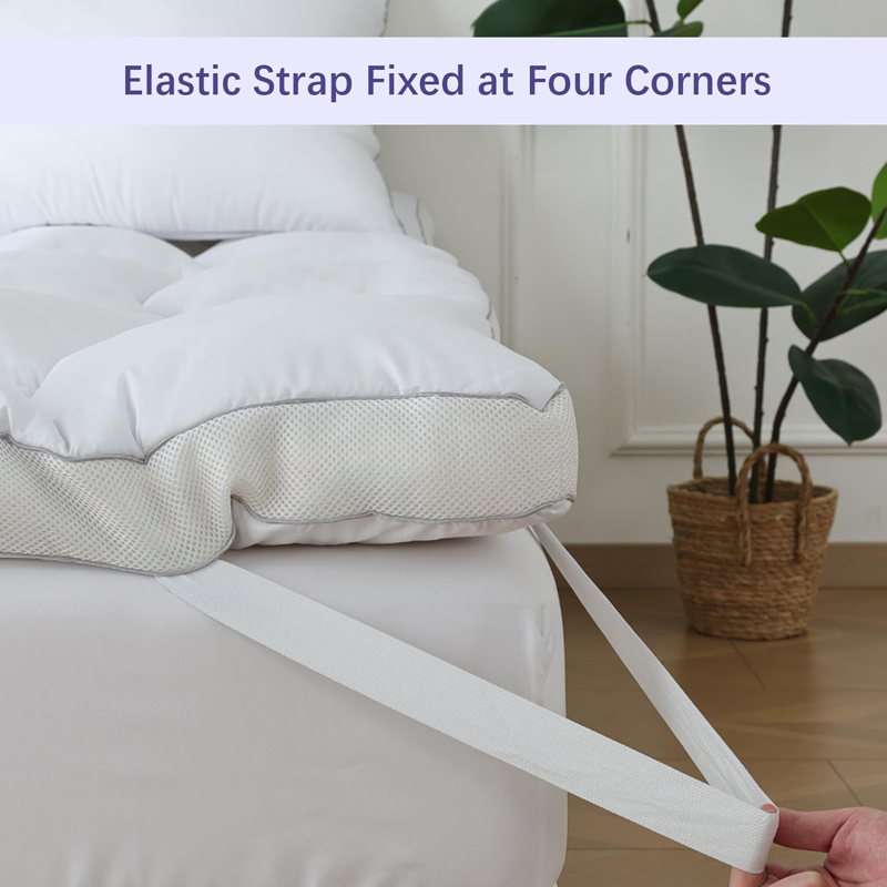 Shredded Memory Foam Mattress Topper Cooling Pressure Relieving Bed Topper with Secure Strap Design for Back Pain