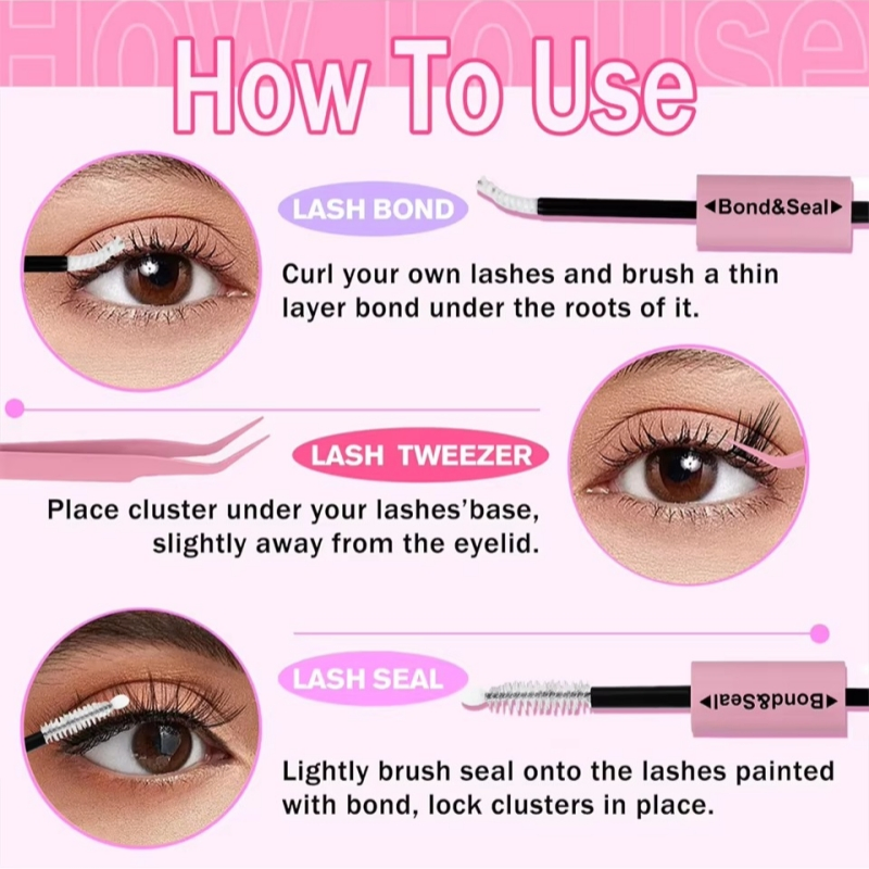 Private Label Segment Lashes DIY Eyelash Extensions Kit with Glue and Tweezers