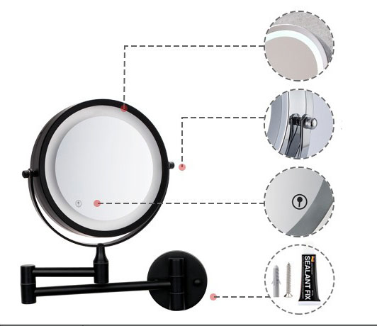 Multi-Function LED Makeup Mirror with Chrome Finish and Adjustable Light