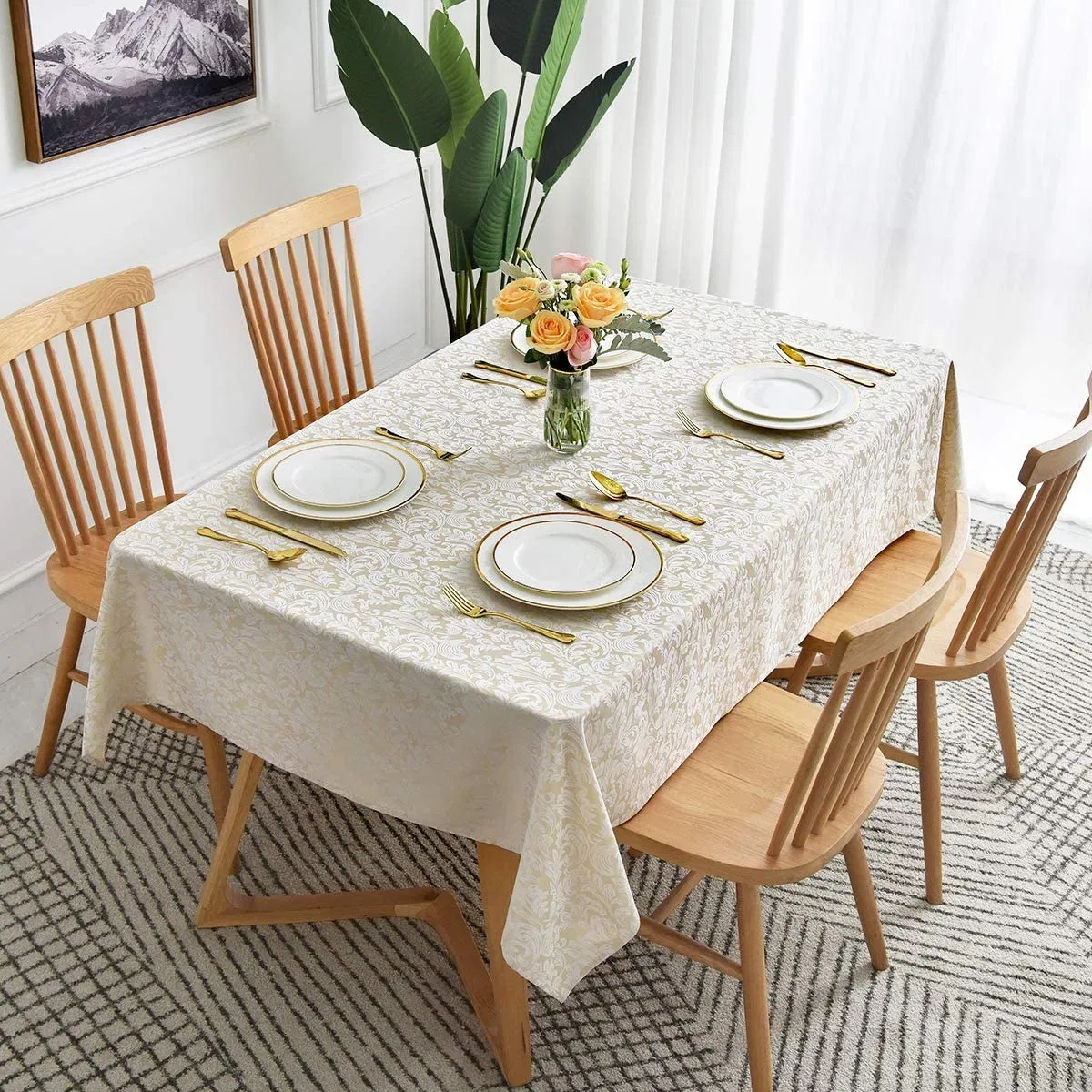 Jacquard Tablecloth Damask Design Water Resistance Antiwrinkle Oil Proof Table Cloth for Buffet Banquet Parties