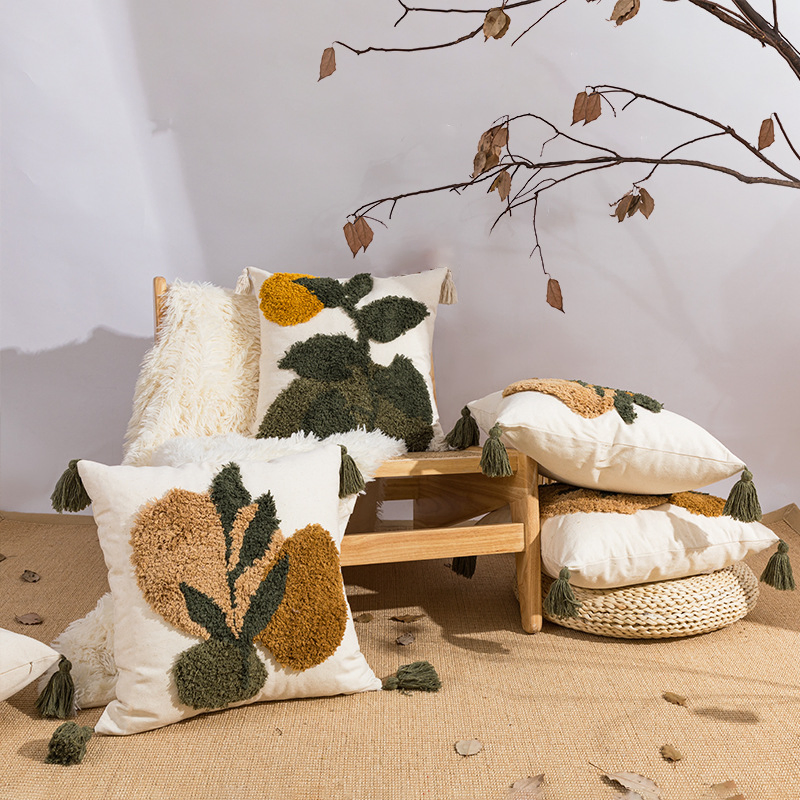 Natural Leaves Moroccan Cushion Covers Boho Boho Tufting Cushion Covers Comfortable Cushion Covers for Home