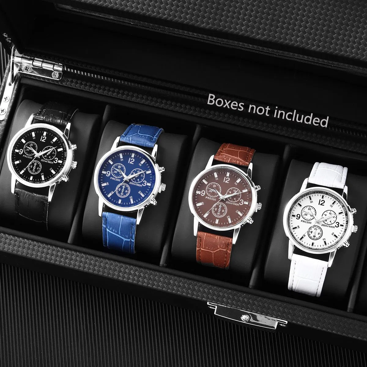 4-Piece Set of Men's PU Leather Watch Strap Quartz Watch