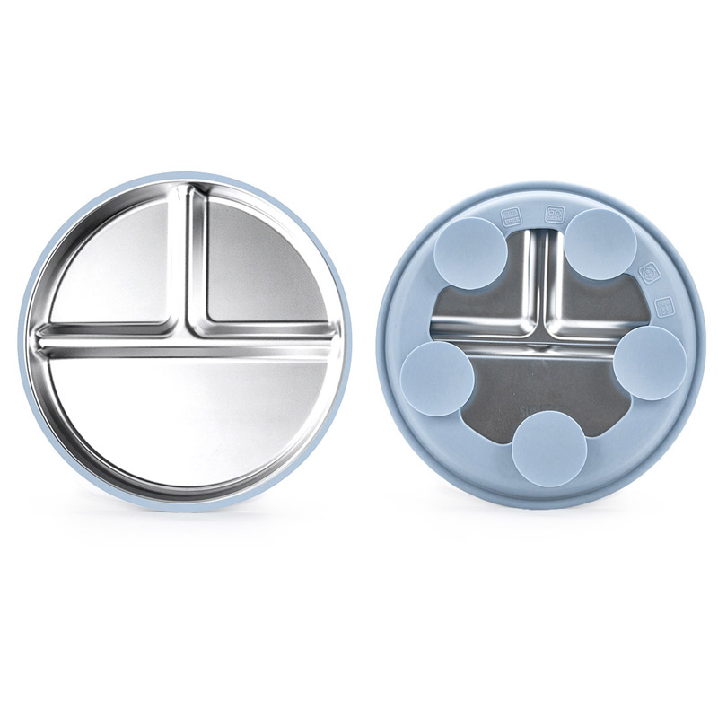 Stainless Steel Baby Plate with Removable Silicone Suction Base Toddler Divided Plate