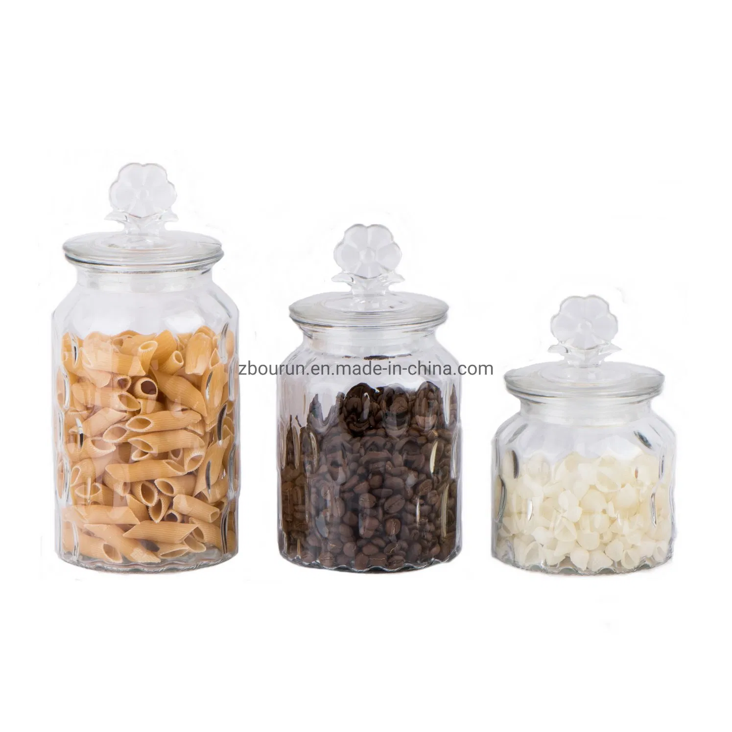 Стеклянная банка для хранения с рельефным узором и крышкой