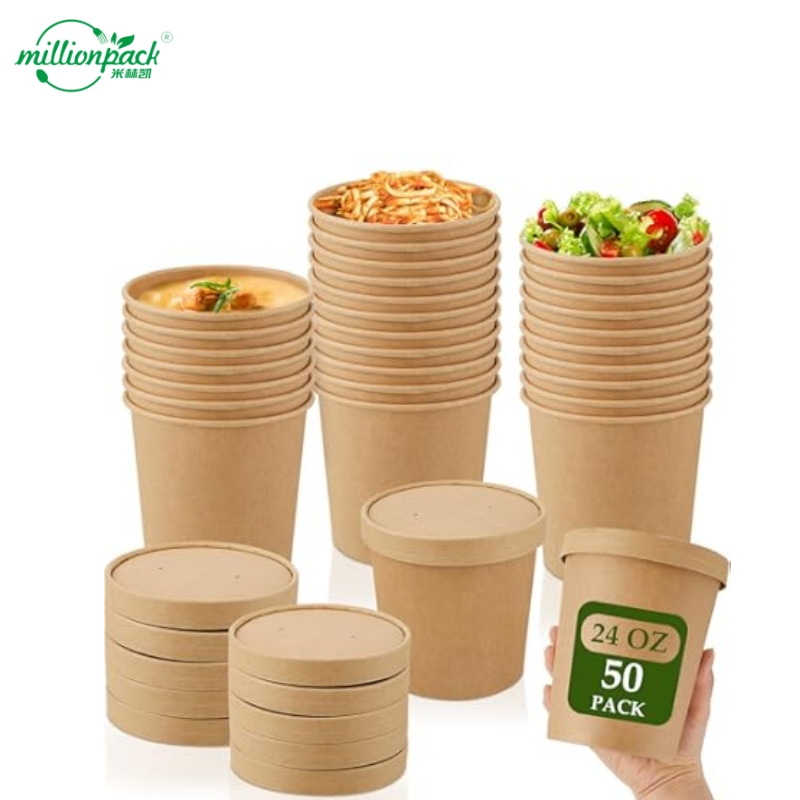 Compostable Double Wall Paper Soup Cup for Commercial Requirements Packaging