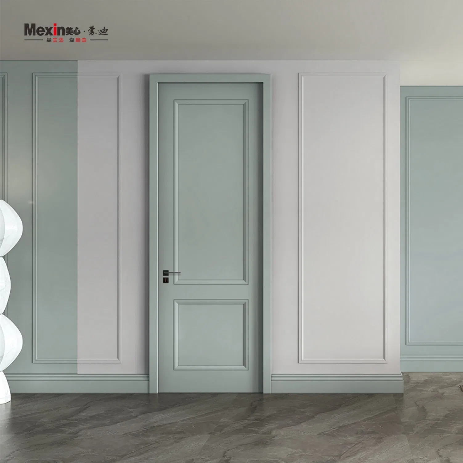 Mexin Wholesale Interior PVC WPC Fire Rated Wood Wooden Exterior Entry Door Black Entrance Security Door Price Modern Minimalist for Modern House Bedroom