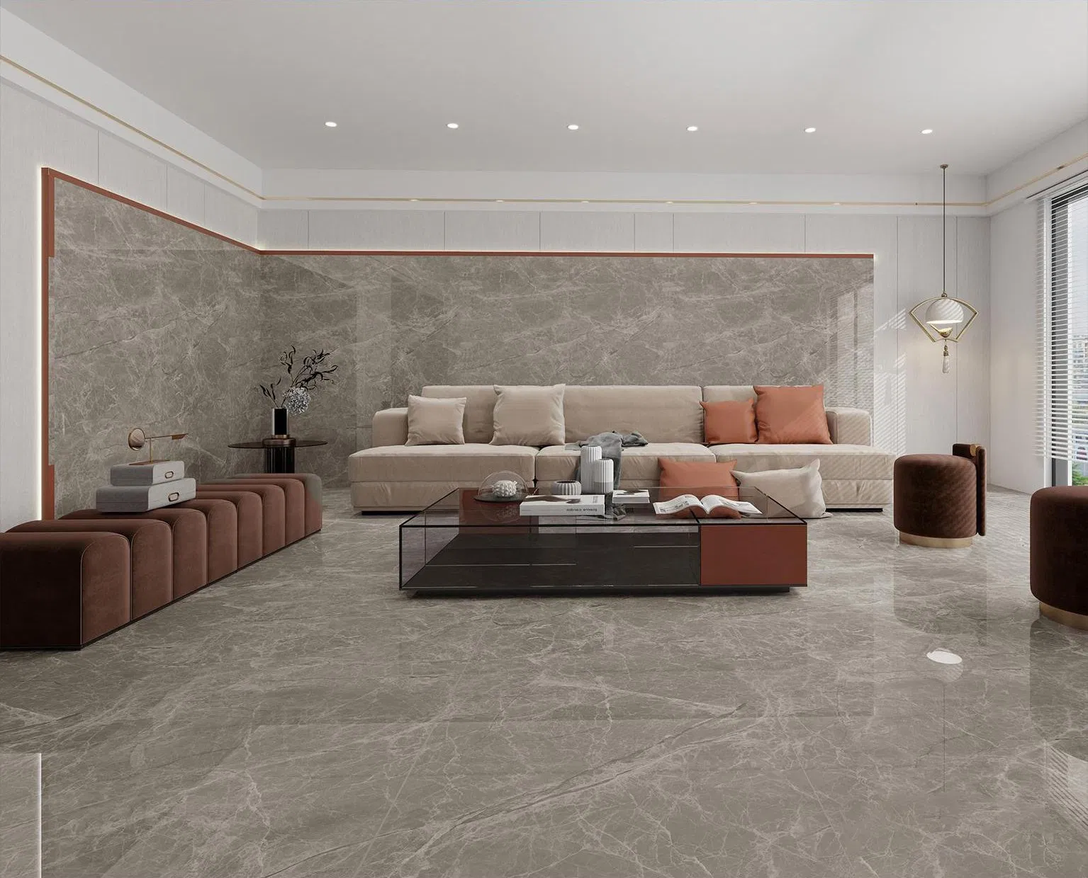 Brown Marble White Vein Stone Design Luxury Floor Tile Big Slab Sintered Stone 1200*2400mm