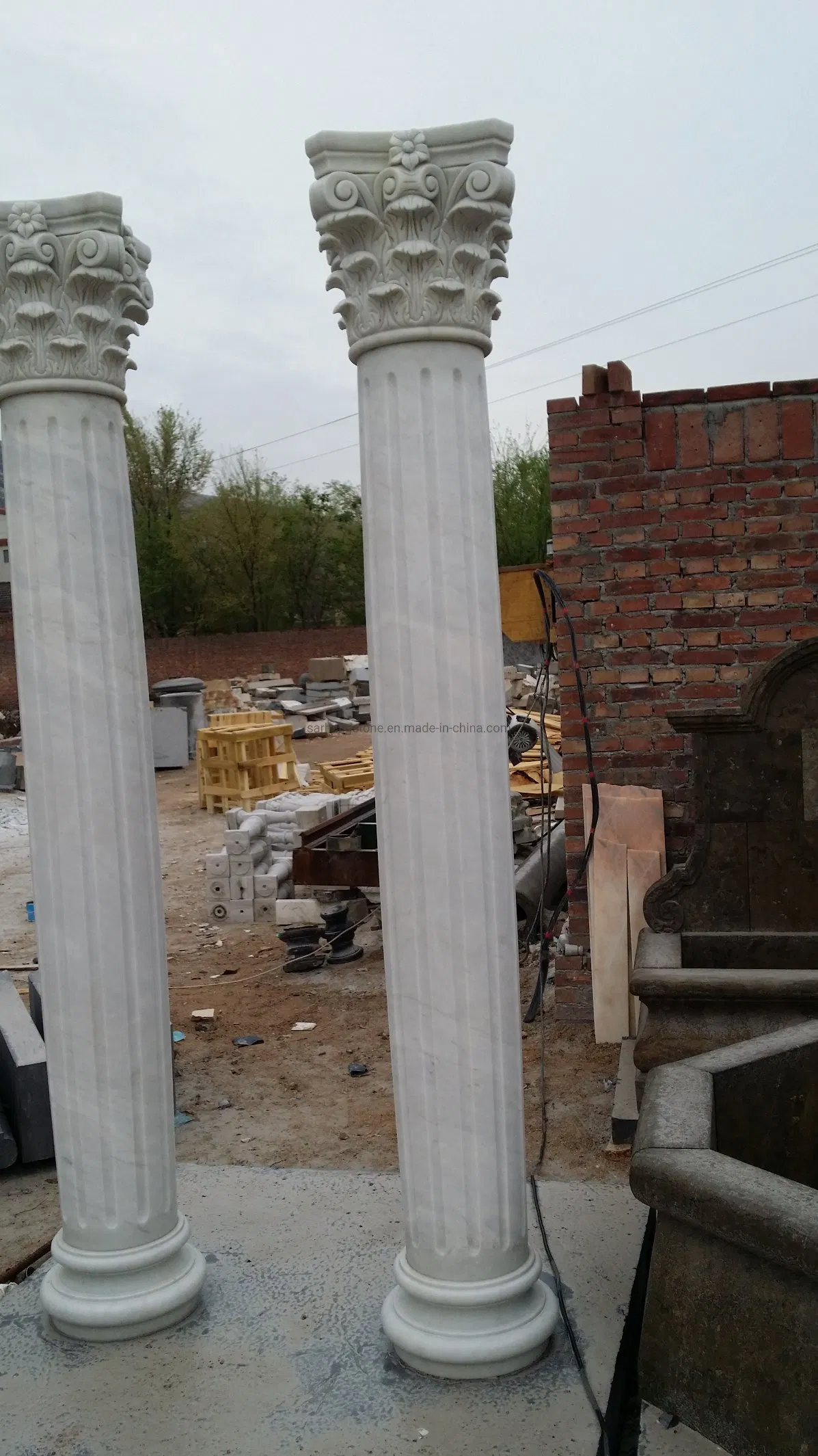 Round Roman Column Design Natural Stone White Marble Pillars Roman Column for Deco
