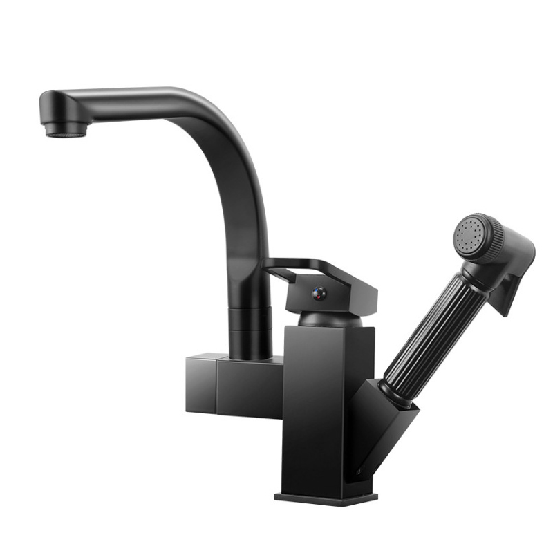 Смеситель для кухни выдвижной, двойной, 360° вращение, черный