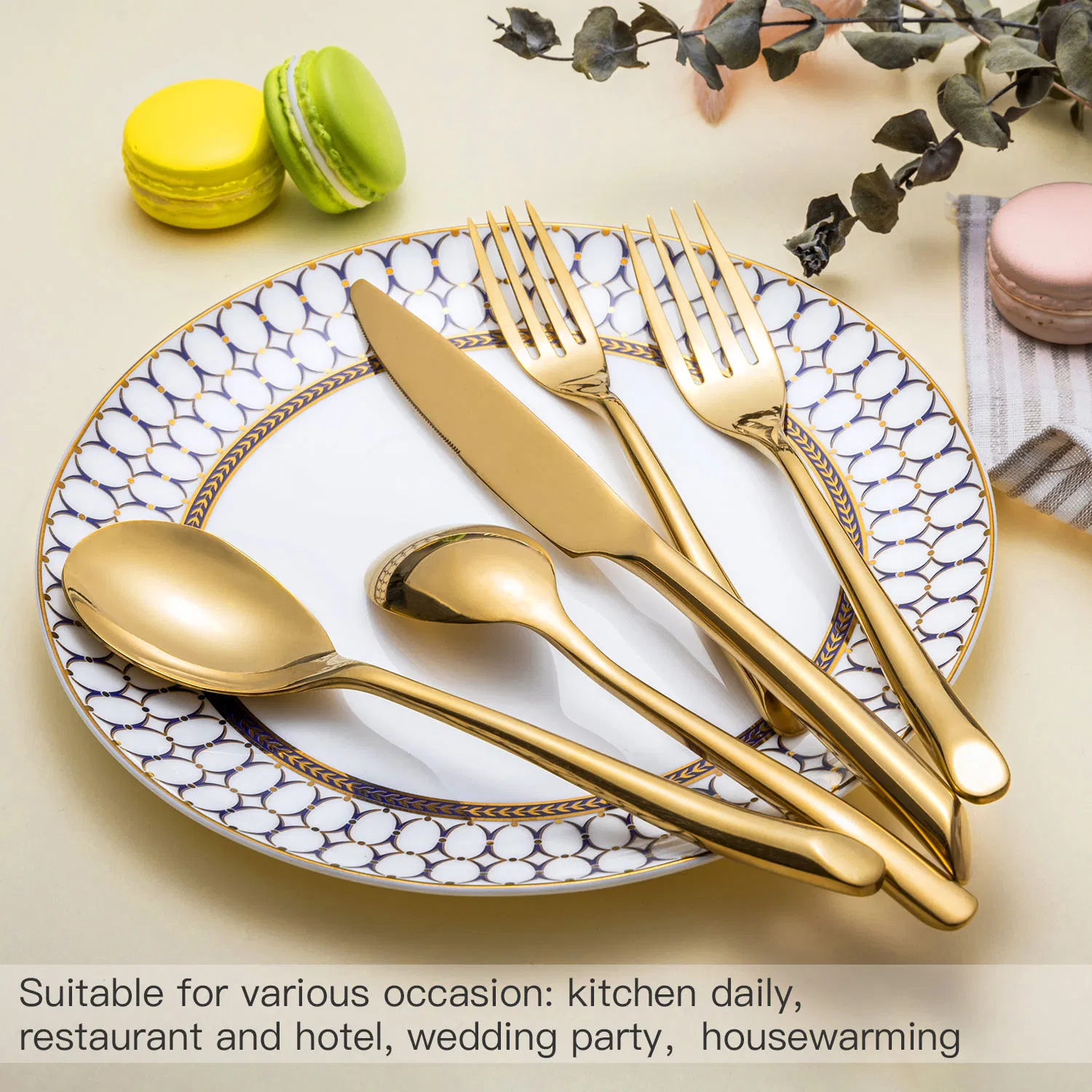Gold Cutlery Set Stainless Steel Silverware Set for Wedding with FDA