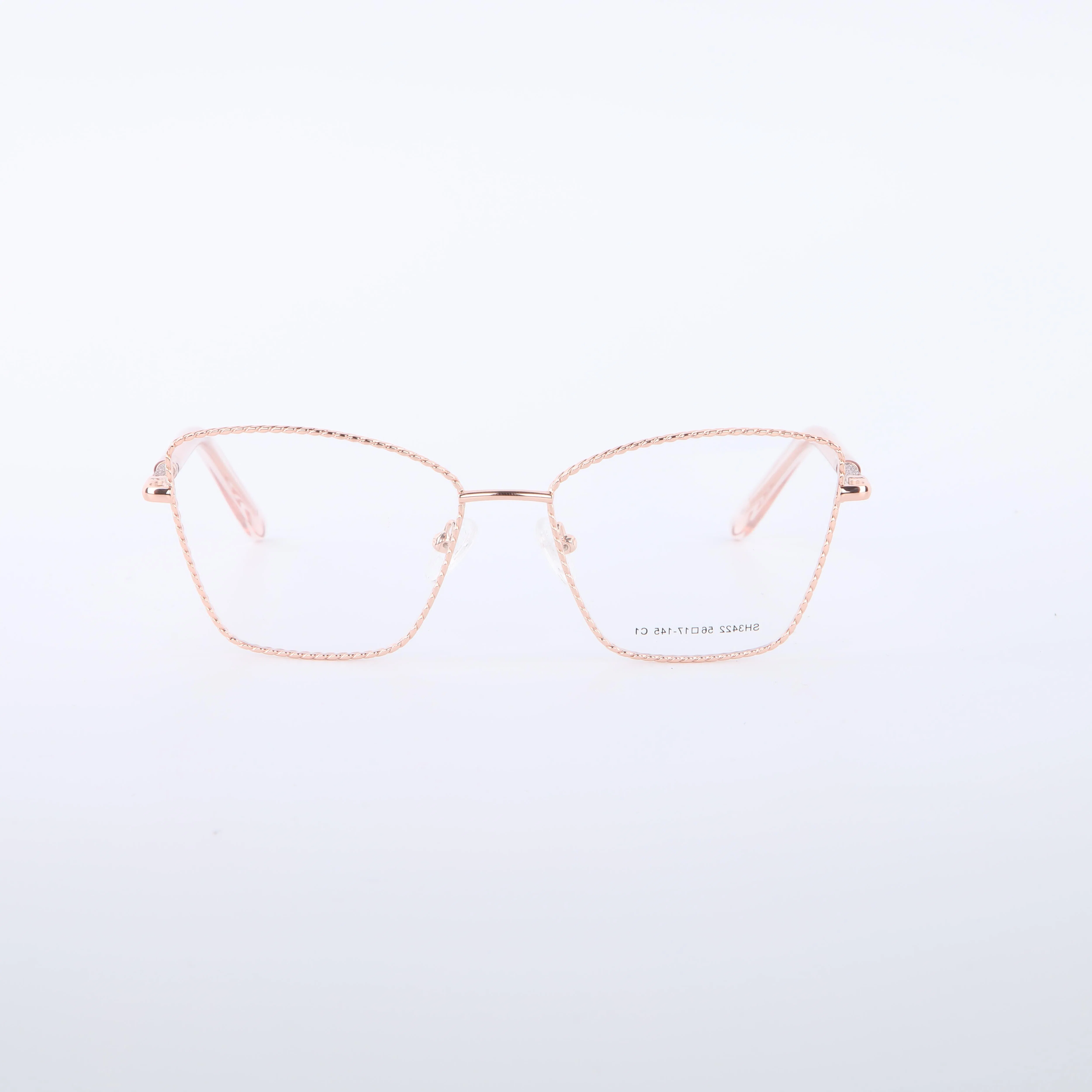 Elegant Double Pink Gold Metal Eyeglasses Frames for All Face Types