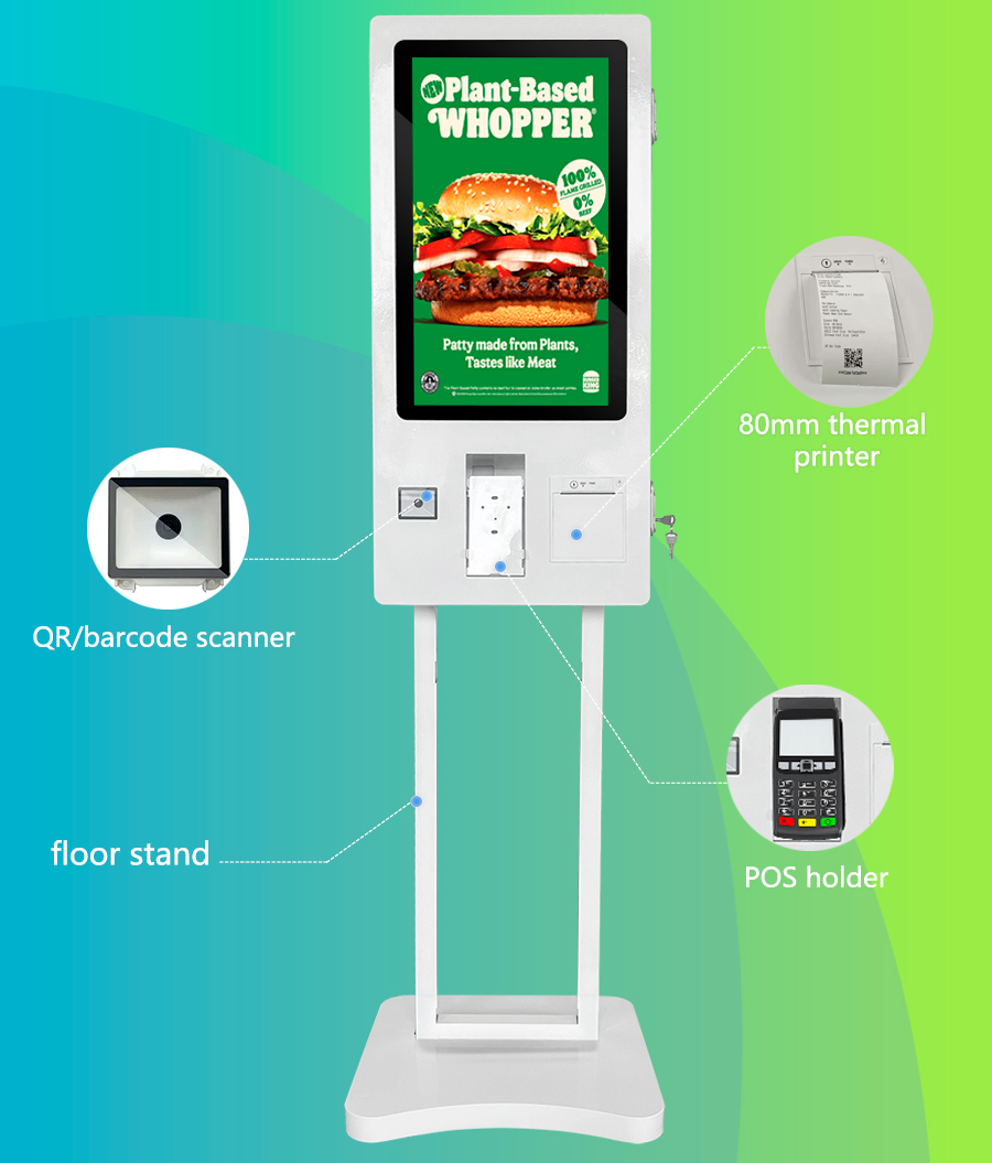 Restaurant Intelligent Wall Mount Stand Interactive POS Qr Scanner Touch Screen Payment Self Service Food Ordering Kiosk