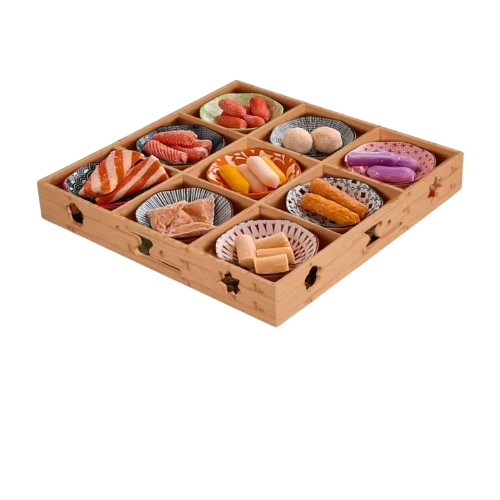 9 Grids Box Japanese Omakase Chinese Hot Pot Sauce Dishes Dessert Plate Platter Wood Grin ABS Resin