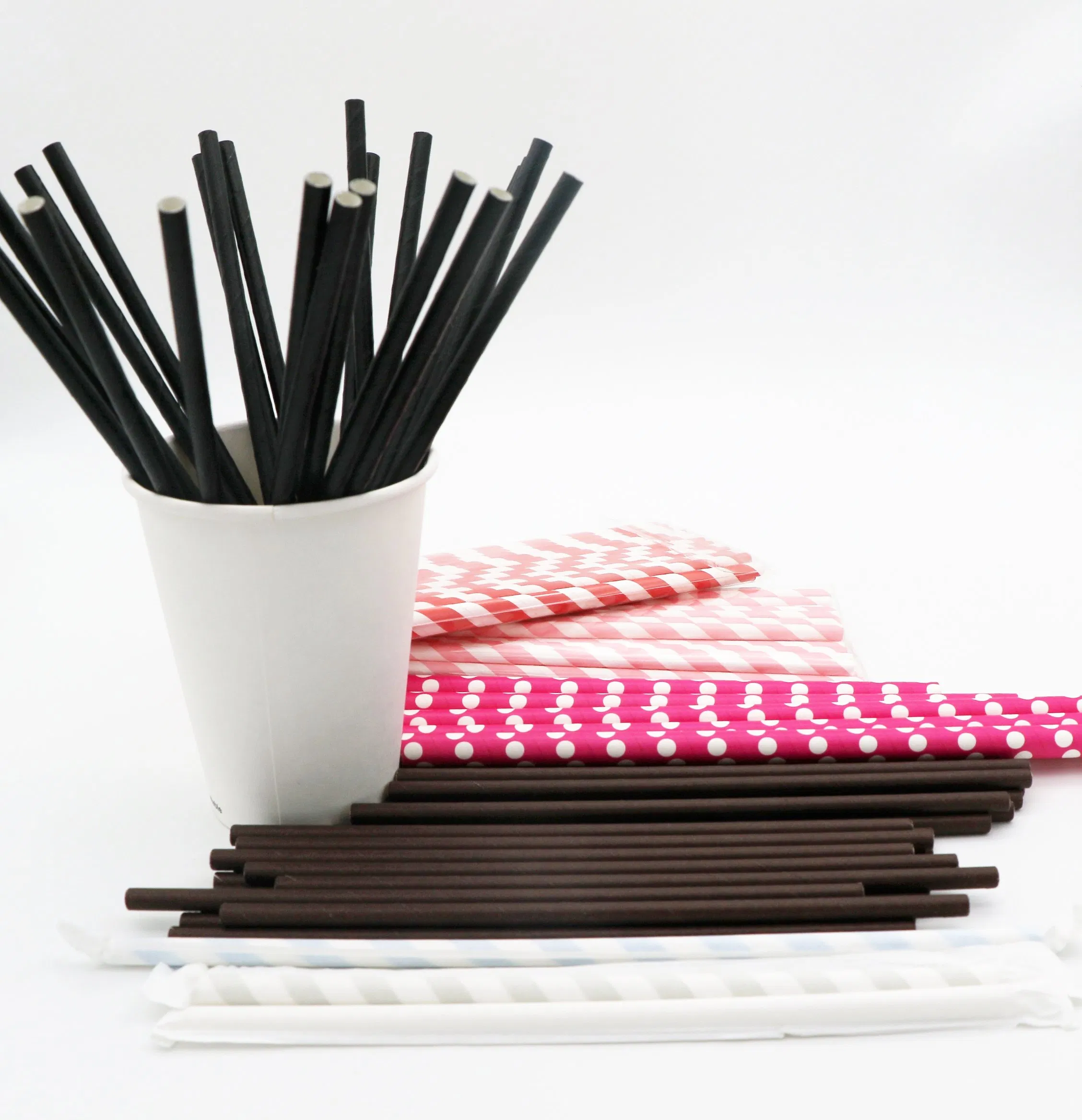 Custom Printing Cheap Disposable Eco Friendly Colorful Individually Wrapped Boba Tea Drinking Kraft Paper Straw