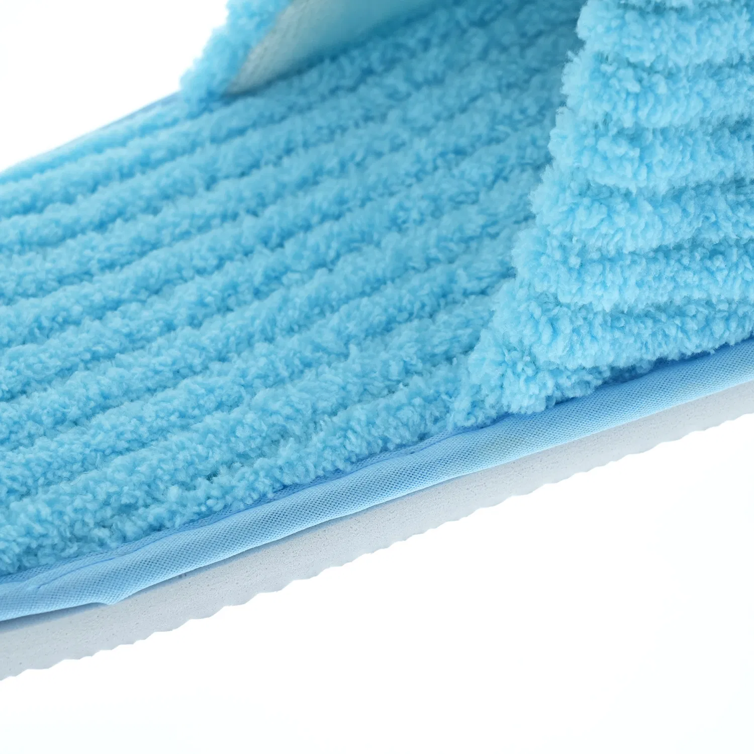 Men's Blue Striped Coral Velvet Slippers Five-Star Hotel Home Comfortable Non-Slip Cotton Material EVA