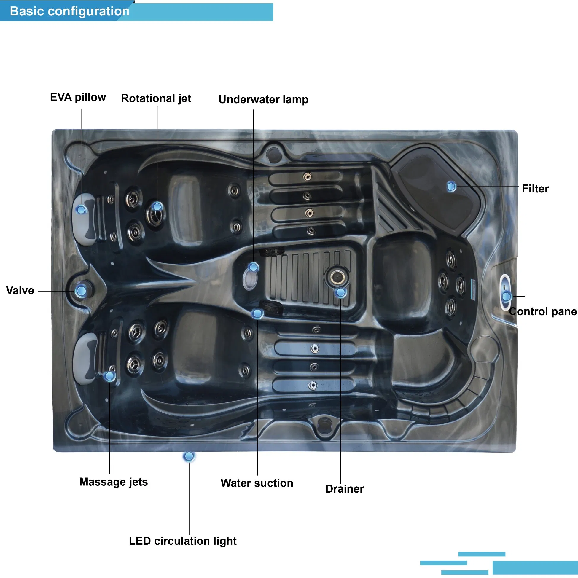 Угловая акриловая гидромассажная ванна Balboa SPA на 3 персоны