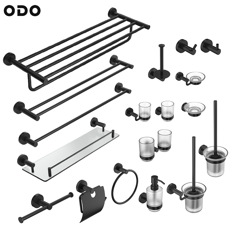 Wholesale Matte Black Dual Mouthwash Glass Tumbler with 304 Stainless Steel Wall Mount Holder