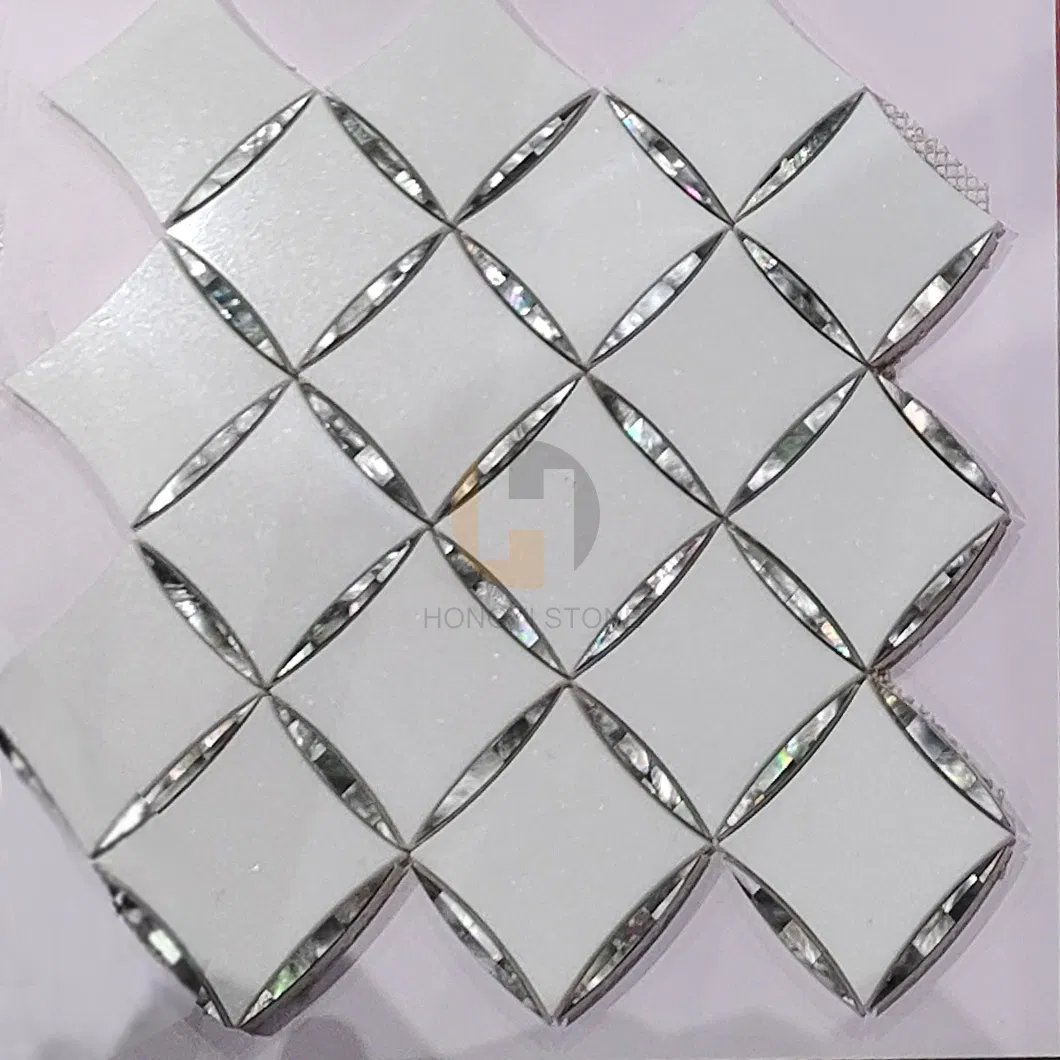 Factory Price White Marble Mix Sliver Grey Shell Checkered Pattern Mosaic Tiles