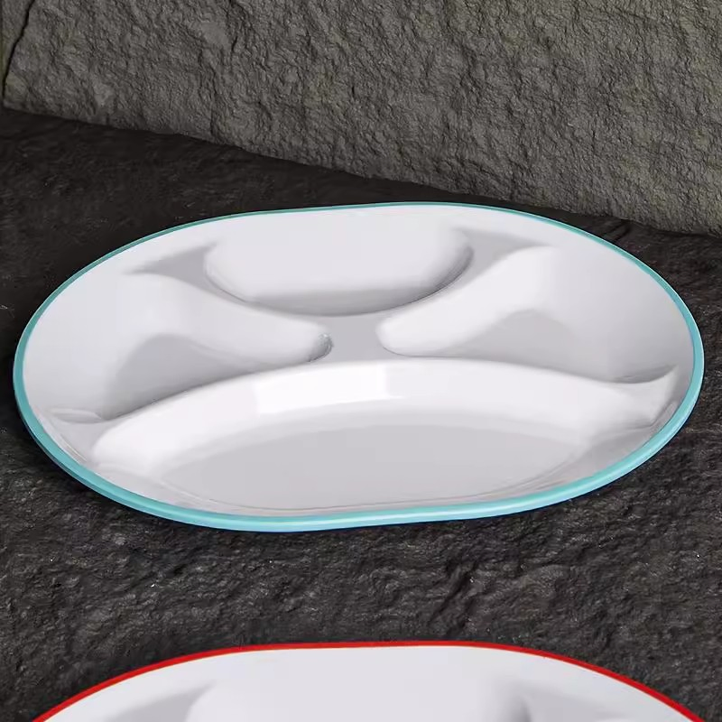 Melamine Fast Food Tray Sustainable Oval Plastic Dish Restaurant 4 Compartment Plates