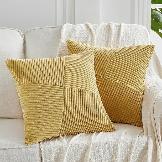 Olive Green Decorative Throw Pillow Covers Boho Aesthetic Home Decor Corduroy Striped Patchwork Windmill Textured Cushion Cases