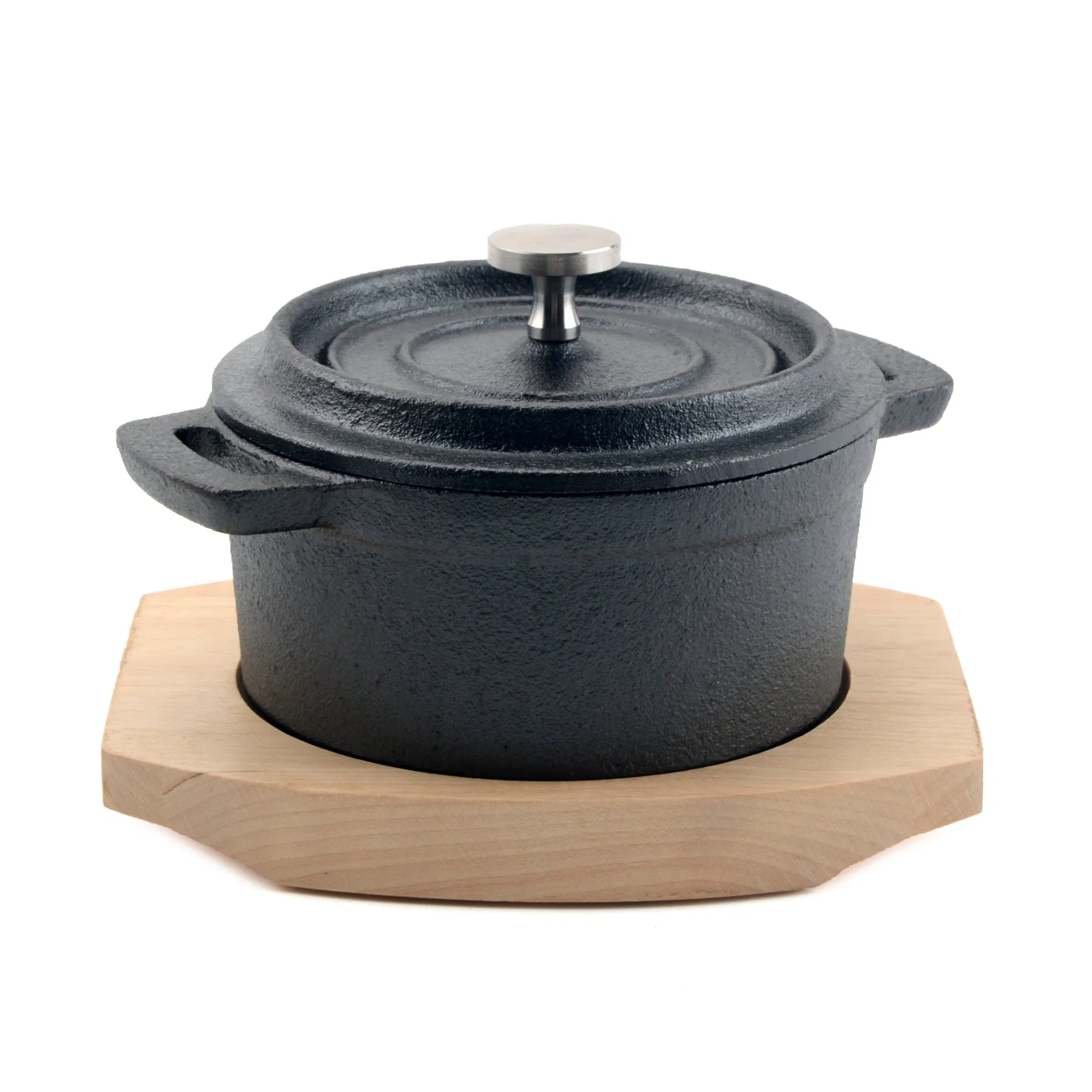 Мини-казан чугунный с деревянной подставкой