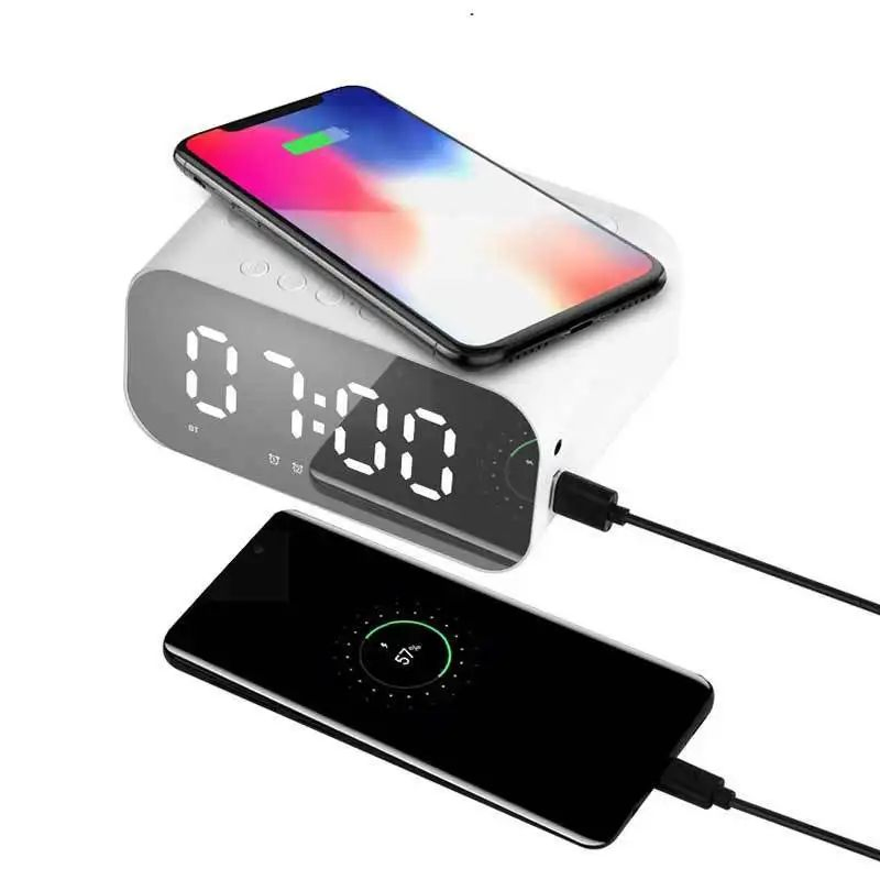 Clock Wireless Charger Modern Design Digital Bluetooths Speaker Clock with LED Display Radio Clock