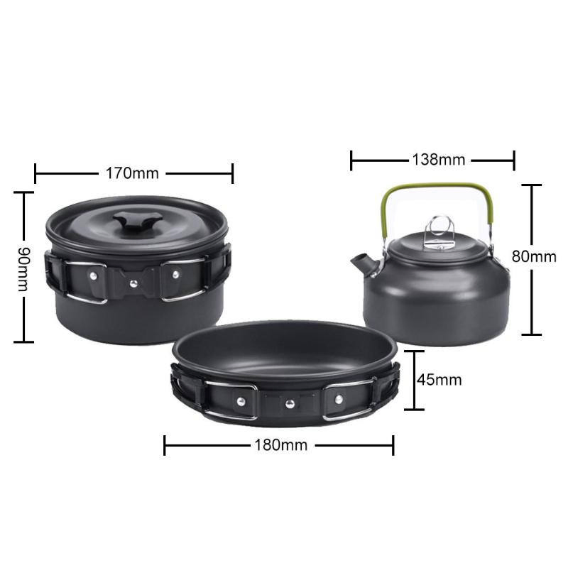 Camping Cookware Mess Kit with Kettle Non Stick Pot Outdoor Cookware