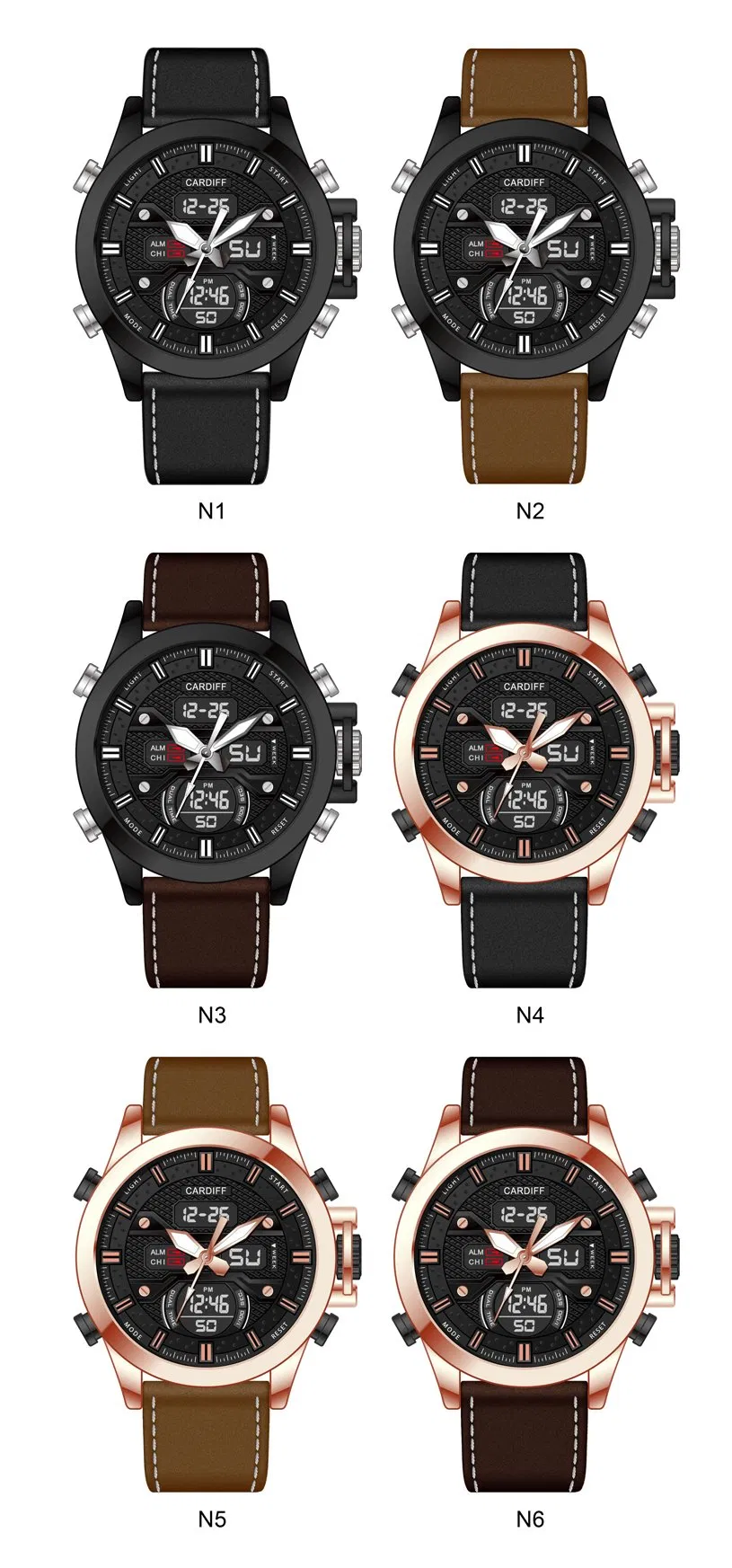 Charming Alloy Case Digit-Analogue Watch with Leather Strap
